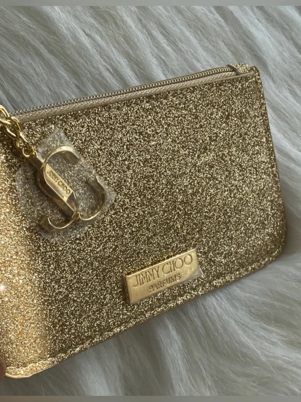 Jimmy Choo Parfums Glitter Zip Pouch with Logo zipper pull - Gold 5